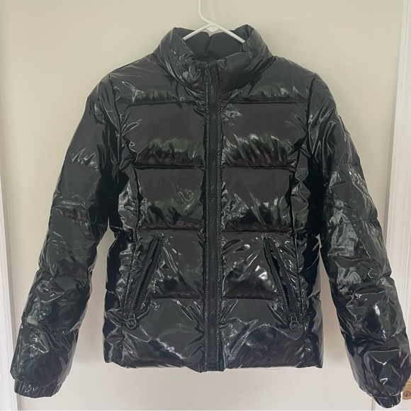 MICHAEL Michael Kors Jackets & Blazers - MICHAEL Michael Kors Black Faux Patent Nylon Quilted Puffer Jacket Coat Size S